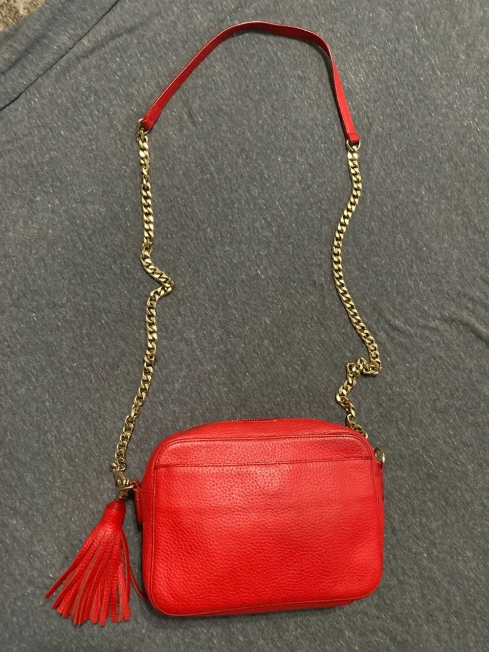 14th & Union Red Leather Crossbody with Gold Chain and Tassel Accent